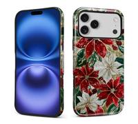 Flivro Case for iPhone 17 Pro Max, 2 in 1 PC Hard Shell & Silicone Inner Bumper Anti-Scratch Full-Body Cover Shockproof Slim Design Christmas Florals Faux Mosaic