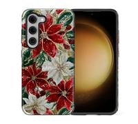 Flivro Case for Samsung Galaxy S23, 2 in 1 PC Hard Shell & Silicone Inner Bumper, AntiScratch Fullbody Cover Shockproof Slim Design Christmas Florals Faux Mosaic