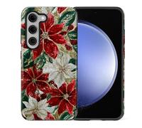 Flivro Case for Samsung Galaxy S23 Plus, 2 in 1 PC Hard Shell & Silicone Inner Bumper, AntiScratch Fullbody Cover Shockproof Slim Design Christmas Florals Faux Mosaic