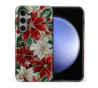 Flivro Case for Samsung Galaxy S24 Plus, 2 in 1 PC Hard Shell & Silicone Inner Bumper, AntiScratch Fullbody Cover Shockproof Slim Design Christmas Florals Faux Mosaic