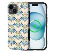Flivro Magnetic Case for iPhone 15, Compatible with Magsafe,PC Hard Shell & Silicone Inner Bumper, Anti-Scratch Full-Body Cover Shockproof Slim Design - Elegant Art Nouveau Floral Tiles