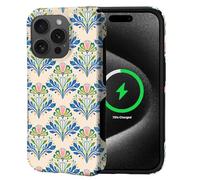 Flivro Magnetic Case for iPhone 15 Pro, Compatible with Magsafe,PC Hard Shell & Silicone Inner Bumper, Anti-Scratch Full-Body Cover Shockproof Slim Design - Elegant Art Nouveau Floral Tiles