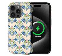 Flivro Magnetic Case for iPhone 15 Pro Max, Compatible with Magsafe,PC Hard Shell & Silicone Inner Bumper, Anti-Scratch Full-Body Cover Shockproof Slim Design - Elegant Art Nouveau Floral Tiles