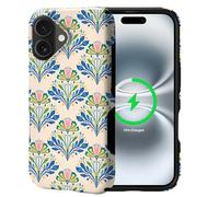 Flivro Magnetic Case for iPhone 16, Compatible with Magsafe,PC Hard Shell & Silicone Inner Bumper, Anti-Scratch Full-Body Cover Shockproof Slim Design - Elegant Art Nouveau Floral Tiles