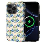 Flivro Magnetic Case for iPhone 16 Pro Max, Compatible with Magsafe,PC Hard Shell & Silicone Inner Bumper, Anti-Scratch Full-Body Cover Shockproof Slim Design - Elegant Art Nouveau Floral Tiles