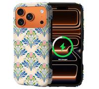 Flivro Magnetic Case for iPhone 17 Pro, Compatible with Magsafe,PC Hard Shell & Silicone Inner Bumper, Anti-Scratch Full-Body Cover Shockproof Slim Design - Elegant Art Nouveau Floral Tiles