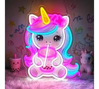 Flixyticy Neon Unicorn Bubble Tea Sign for Wall Decoration, Unicorn Boba Tea Light Advertisement, LED Hanging Sign for Doors for Bars, Bubble Tea Shops, Cafes, Bakeries (Unicorn)