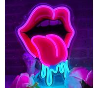 Flixyticy Tongue Neon Signs for Wall Decor, Lip LED Hanging Light Sign USB Powered Dimmable for Boys Girls Room Gameroom Wall Decor Party Holiday Birthday Gift (Lips)