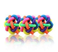Fliyeong 1PCS Funny Pet Colorful Rubber Knotted Ball with Bell Pet Educational Interactive Chewing Toy for Dog Cat
