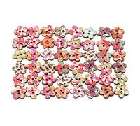 Fliyeong 50pcs Multicolor Wooden Buttons Handmade Multi Shapes Cute Buttons for Crafting Sewing Decoration flower
