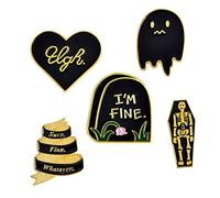 Fliyeong Premium 4pcs Skull Brooch Vintage Pin Alloy Coffin Tombstone Ghost Brooches for Jacket Hats Clips