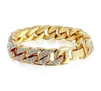 Fliyeong Premium Quality 14mm Mens Women Hip Hop Iced Out Curb Cuban Bracelet Chain Gold Pave