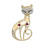 Fliyeong Premium Quality Vintage Gold Cat Brooch Pin Corsage Antique Imitation Opals Animal Brooches for Women Small Pin