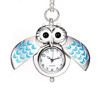Fliyeong Premium Quality Vintage Owl Pocket Watch Long Chain Quartz Pendant Necklace Watch