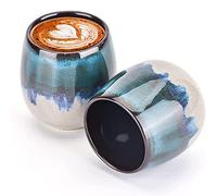 FLJZCZM Ceramic Espresso Cups Set of 2 Expresso shots cup Kiln-Change Espresso Cups 3Oz Mini Espresso Mugs Demitasse Cups (Blue)