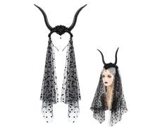 Flkiglm Halloween Sheep Horns Headdress Party Gothic Goat Horns with Veil Headband for Girls - Halloween Costume Accessory Headpiece for Theme Parties Festivals Carnival Masquerade Balls