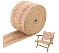 FLKQC Craft Jute Webbing Tape, 10 Yards Width 3.5" Roll Natural Burlap Red Line Jute Webbing Ribbon for Chair Repair, Crafting, Burlap Ribbon, Upholstery