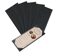 FLKQC Restaurant Menu Covers Holders 4.25" x 11" | Pack of 5 Synthetic Leather Single Panel One View with Angled Corners Black for Wine List, Drinks (5, Single Panel 1 View (4.25 x 11 inch))