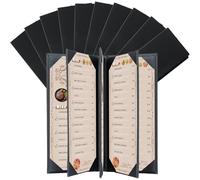 FLKQC Restaurant Menu Covers Holders 4.25" x 11" | Synthetic Leather Menu Holder Black for Wine List, Drinks, Commercial Menu Holder (10, Five Fold Panels 8 View (4.25 x 11 inch))