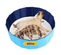 FLKQC Whelping Pen for Dogs, Foldable Birthing Pool for Dogs, Whelping Box for Dogs and Puppies, Poartable Plastic Swimming Pool & Bath Tub for Dogs (Blue) (39.4” Dia. × 11.8” H (100cm × 30cm))