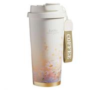FLKWOP 17 oz Floral Oil Painting Vacuum Insulated Mug, Ceramic Liner Stainless Steel Travel Mug, Insulates Heat/Cool, Conveniently Placed in Car Cup Holder