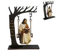 FLKWOP Christian Jesus Swing Ornament, John 14:6 Faith Table Decor, Christian Bible Verse Home Decoration, Christian Wood Gift for Positive Office Decor, Motivational Scripture Gift