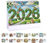 FLKWOP DIY Diamond Art Painting 2026 Desk Calendar Ornament, Monthly Planner from Jan 2026 to Dec, 12-Month Home Office Desk Calendar for Planning Decoration