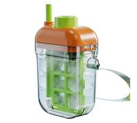 FLKWOP Ice Cube Bottle, Refreshing Summer Ice Leak-Proof Bottle, Built-In Ice Cube Mold and Straw, 2-in-1 Zero-Touch Press Cube Mold Bottle, Brings Summer Refreshing