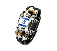FLKWOP Israel Flag Bracelet, New Adjustable Multi-Layer Braided Leather Bracelet, Stand with Israel Wristband Bangle Flag I
