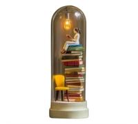 FLKWOP Reader Night Light, Miniature Book Lover Statue with Tiny Book & LED Light, Tiny Reading Figurine, Mini Bookshelf Library Sculpture, Gifit for Books Lovers and Dedroom,Diningroom Decoration