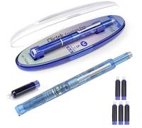 FLKWOP Retractable Fountain Pen: 0.38mm Blue&black Ink Transparent Barrel Includes 5 Refillable Ink Cartridges, Medium Nib Transparent Barrel for Smooth Writing No Leaking, InkBlue