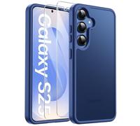 FLLAO Matte Cover Compatible with Samsung Galaxy S25 5G with 2 Tempered Glass, [Camera Protection] Anti-fall Shockproof Anti-Scratch Anti-Fingerprint Hard PC Frosted Translucent Case Blue