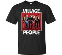 FLMWJSL Men's T-Shirt Village People Retro 1970'S Disco Funk LGBT Dance Mic Crew Neck Tee Black