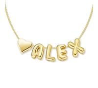 FLNEOO Custom Bubble 3D Letter Necklace Personalized Name Necklace 14K Gold Puffy initial Necklace Dainty Charm Balloon Jewelry for Women Mama Alphabet Pendant A-Z, Gold Plated, No Gemstone, Gold