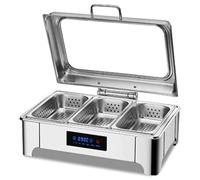 FLNOZAMZ 9L Large Capacity Chafing Dish Buffet Set, Visible Flip-top Stainless Steel Buffet Stove, LED Intelligent Temperature Control, for Event Catering Banquet (A triple grid)