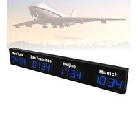 FLNOZAMZ Digital Led World Clock, 3/4 Cities Time Zone Wall Mounted City Time Zone World Clock for Hotel, Multinational Enterprises, International Airports, Big Size Display (4city Blue)