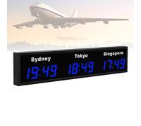 FLNOZAMZ Digital Led World Clock, 3/4 Cities Time Zone Wall Mounted City Time Zone World Clock for Hotel, Multinational Enterprises, International Airports, Big Size Display (3city Blue)