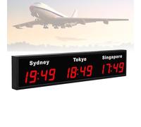 FLNOZAMZ Digital Led World Clock, 3/4 Cities Time Zone Wall Mounted City Time Zone World Clock for Hotel, Multinational Enterprises, International Airports, Big Size Display (3city Red)