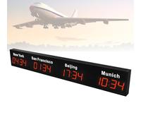 FLNOZAMZ Digital Led World Clock, 3/4 Cities Time Zone Wall Mounted City Time Zone World Clock for Hotel, Multinational Enterprises, International Airports, Big Size Display (4city Red)