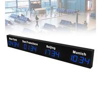 FLNOZAMZ World Time Zones Clock, Wall Mounted Digital Multiple Time Zones Clock, 3/4 Cities World Time Clock, for Multinational Enterprises Hotels Office International Airports (4city Blue)
