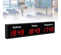 FLNOZAMZ World Time Zones Clock, Wall Mounted Digital Multiple Time Zones Clock, 3/4 Cities World Time Clock, for Multinational Enterprises Hotels Office International Airports (3city Red)