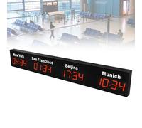 FLNOZAMZ World Time Zones Clock, Wall Mounted Digital Multiple Time Zones Clock, 3/4 Cities World Time Clock, for Multinational Enterprises Hotels Office International Airports (4city Red)