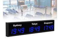 FLNOZAMZ World Time Zones Clock, Wall Mounted Digital Multiple Time Zones Clock, 3/4 Cities World Time Clock, for Multinational Enterprises Hotels Office International Airports (3city Blue)