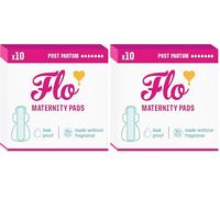 Flo Bamboo Maternity Pads - Ultra Absorbent, Maximum Protection, Ultra Long - 4 Wings, Breathable Pads for Postpartum - 10 Pads (Pack of 2)
