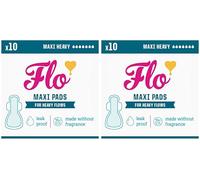 Flo Bamboo Maxi Pads - Ultra Absorbent, Long + Wide, Maximum Protection (10 Pads) (Pack of 2)