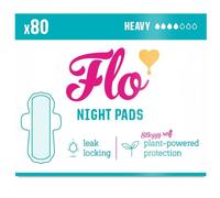FLO Organic Bamboo Sanitary Towels with Wings - Ultra-Thin, Biodegradable, Soft, Absorbent Period Pads for Leak-Proof Protection - 80 Night Pads