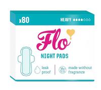 FLO Organic Bamboo Sanitary Towels with Wings - Ultra-Thin, Biodegradable, Soft, Absorbent Period Pads for Leak-Proof Protection - 80 Night Pads