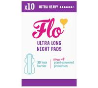 Flo Bamboo Night Period Pads - Ultra Long, Super Absorbent, Soft Sanitary Towels - 4 Wings, Breathable for Super Heavy Flow - 10 Count