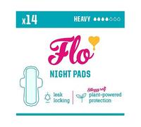 FLO Organic Bamboo Sanitary Towels with Wings - Ultra-Thin, Biodegradable, Soft, Absorbent Period Pads for Leak-Proof Protection - 14 Night Pads