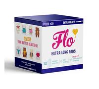Flo Bamboo Period Pads - Extra Long, Ultra Absorbent, High Protection Sanitary Towels - Double Winged Breathable for Heavy Flow - 10 Count
